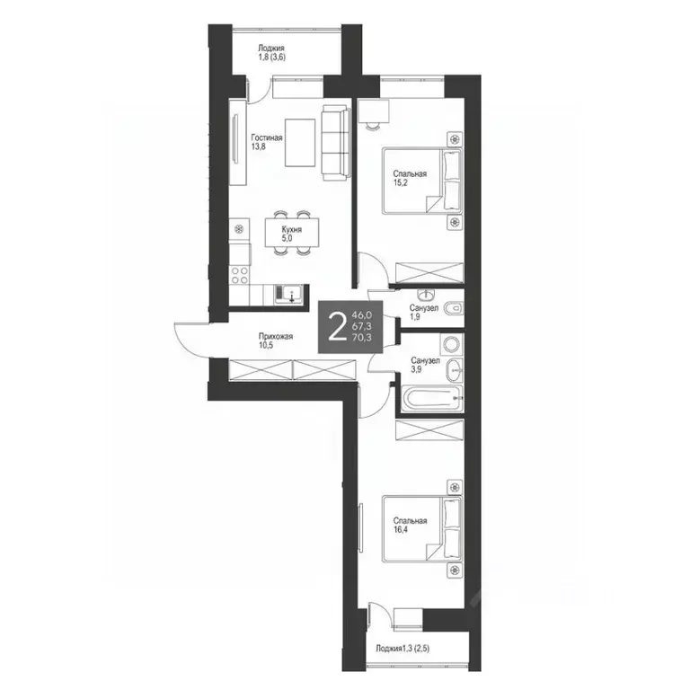 2-к кв. Татарстан, Альметьевск ул. Гафиатуллина, 60 (70.3 м) - Фото 0