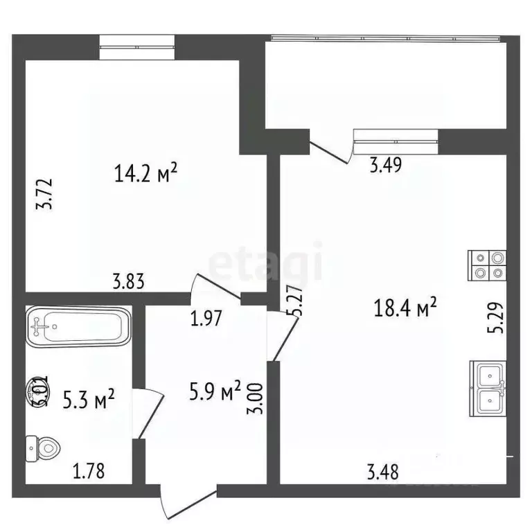 1-к кв. Вологодская область, Вологда ул. Карла Маркса, 19 (43.2 м) - Фото 2