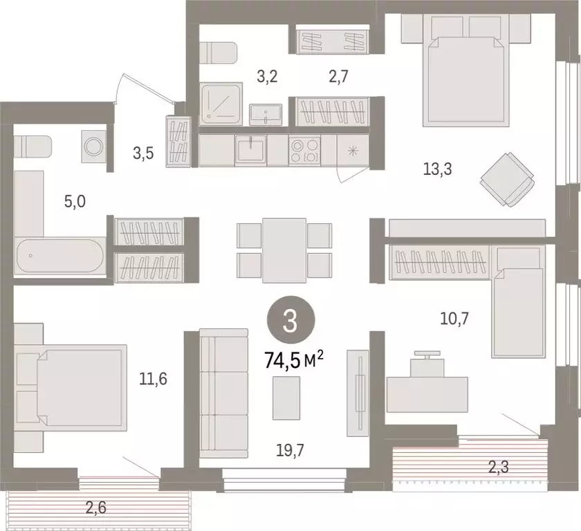 3-комнатная квартира: Новосибирск, улица Аэропорт (74.54 м) - Фото 1