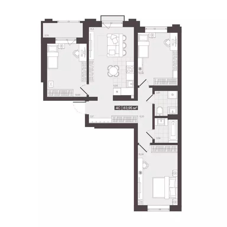 4-комнатная квартира: Кемерово, улица Гагарина (83.95 м) - Фото 0