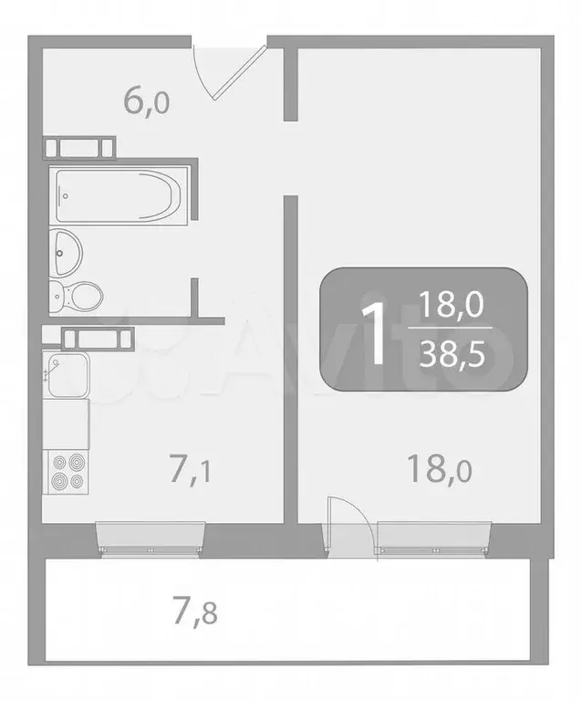 1-к. квартира, 38,6 м, 14/17 эт. - Фото 0