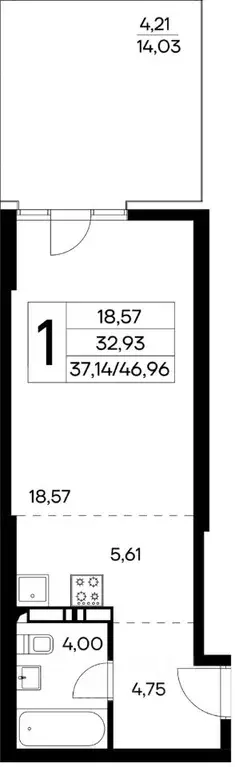 1-к кв. Крым, Алушта городской округ, пос. Семидворье  (46.96 м) - Фото 0