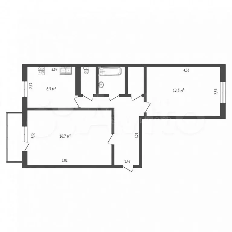 2-к. квартира, 48,8 м, 4/5 эт. - Фото 0