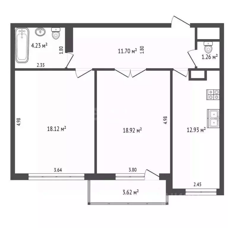 2-к кв. Калининградская область, Калининград ул. Горького, 172 (66.6 ... - Фото 2