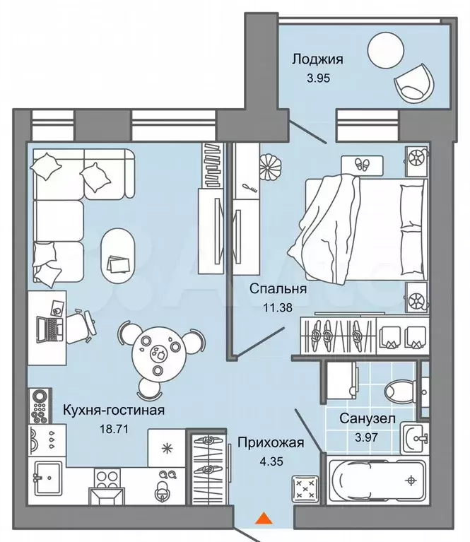 2-к. квартира, 40 м, 2/9 эт. - Фото 0