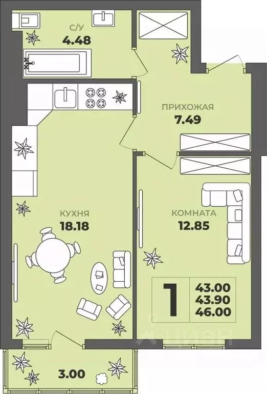 1-к кв. Калининградская область, Калининград ул. Генерала Толстикова, ... - Фото 1