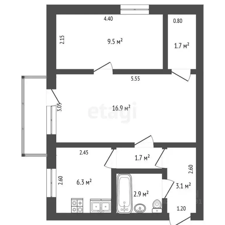 2-к кв. Ростовская область, Батайск ул. Энгельса, 420 (44.0 м) - Фото 1