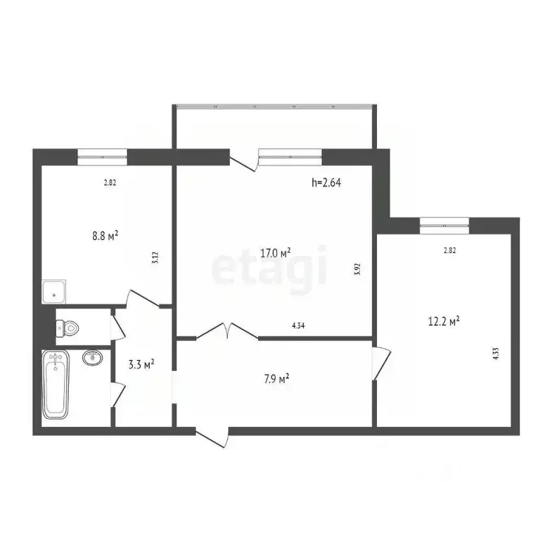 2-к кв. Красноярский край, Красноярск Уютный пер., 7 (52.7 м) - Фото 2