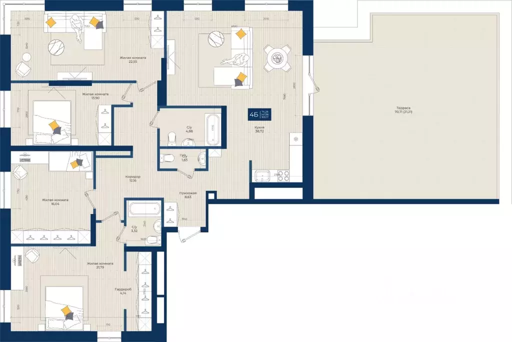 4-к кв. Татарстан, Казань Нова жилой комплекс (169.17 м) - Фото 1