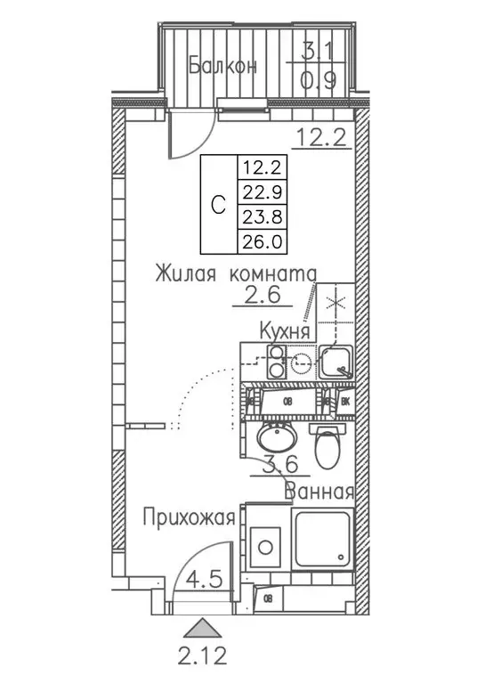 Квартира-студия: Владивосток, улица Расула Гамзатова, 7к1 (26 м) - Фото 0