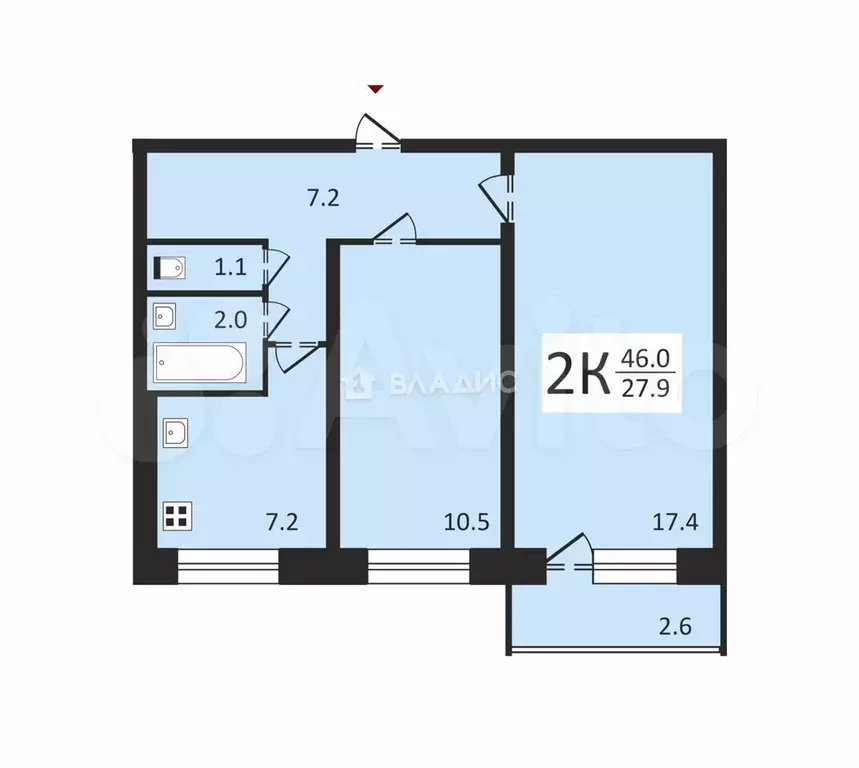 2-к. квартира, 46 м, 3/5 эт. - Фото 0