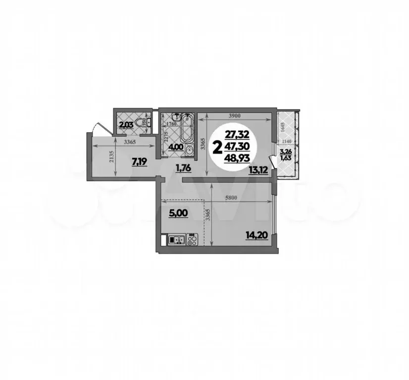 1-к. квартира, 48,9 м, 2/16 эт. - Фото 1