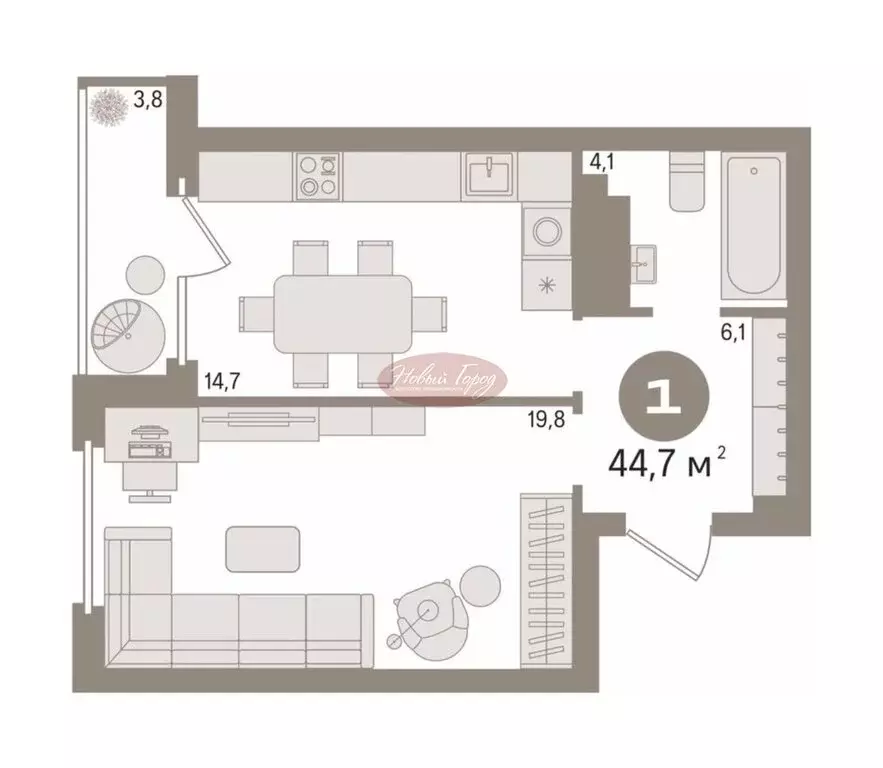 1-комнатная квартира: Тюмень, Широтная улица, 211к1 (44.7 м) - Фото 1