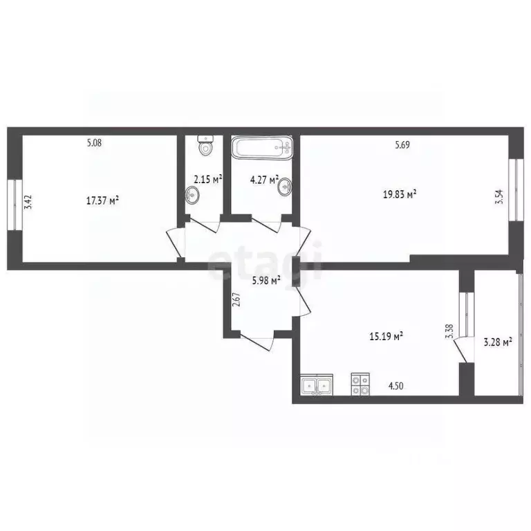 2-к кв. Краснодарский край, Новороссийск Южная ул., 7 (64.6 м) - Фото 2