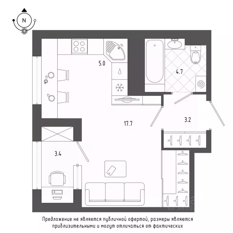Студия Санкт-Петербург бул. Измайловский, 9 (32.1 м) - Фото 0