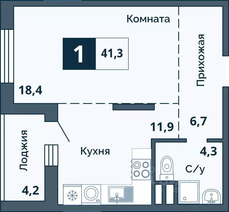 1-к кв. Курганская область, Курган Центральный жилрайон,  (41.3 м) - Фото 0