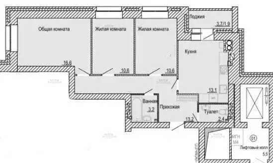 3-к кв. Калужская область, Калуга проезд 3-й Академический, 6 (72.6 м) - Фото 2