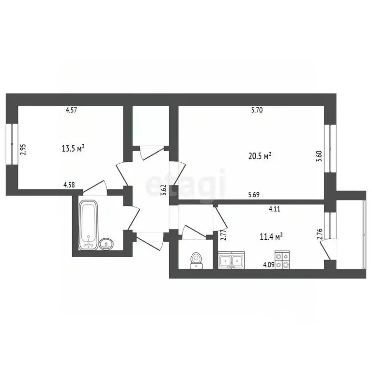 2-к кв. Белгородская область, Белгород Славянская ул., 11 (61.0 м) - Фото 2