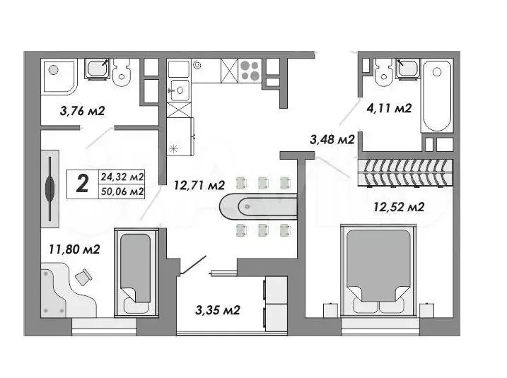 2-к. квартира, 50 м, 8/15 эт. - Фото 0