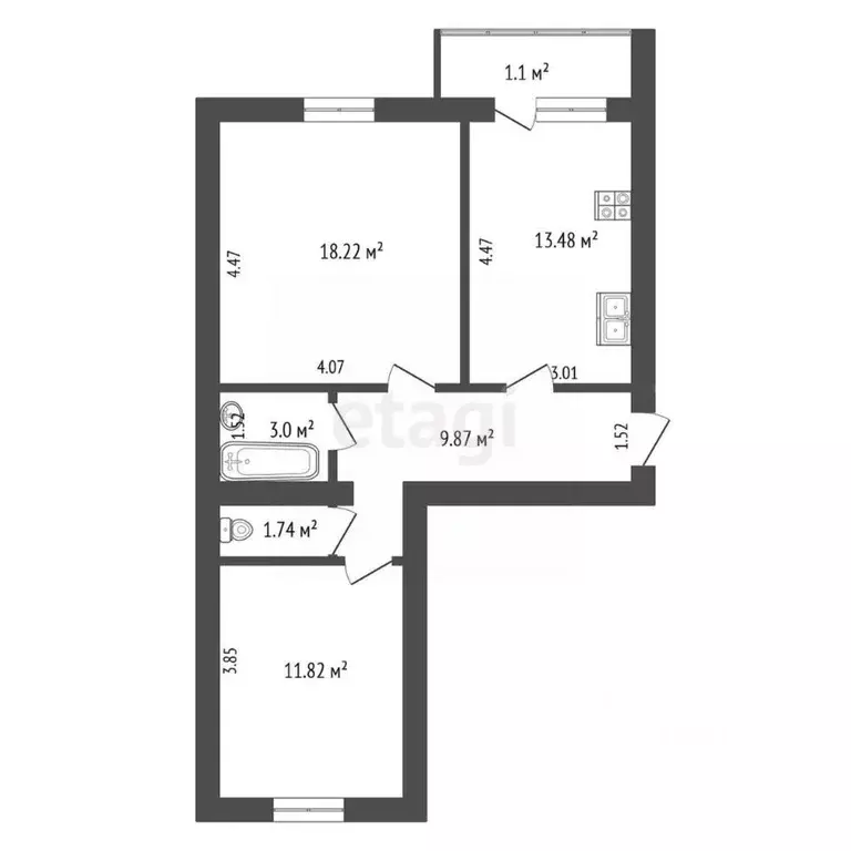 2-к кв. Тамбовская область, Тамбов Кавказская ул., 1Б (58.1 м) - Фото 1