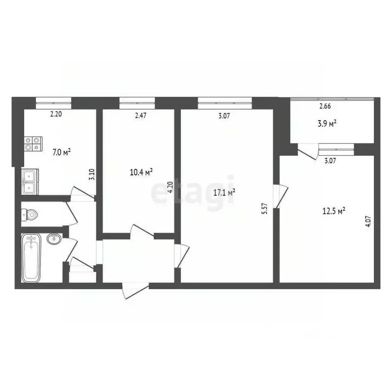 3-к кв. Омская область, Омск Заозерная ул., 3 (57.9 м) - Фото 2
