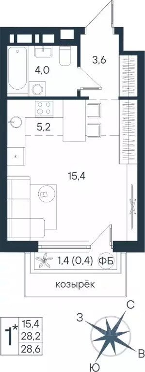 Студия Пермский край, Пермь ул. Космонавта Беляева, 17 (28.6 м) - Фото 0