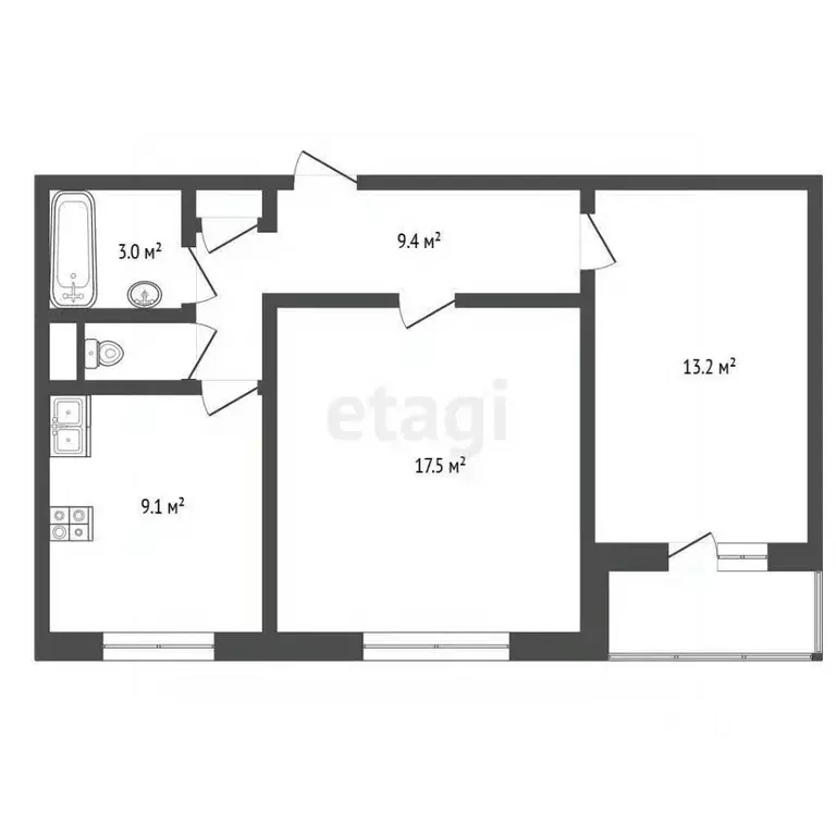 2-к кв. Башкортостан, Стерлитамак ул. Дружбы, 30Б (51.6 м) - Фото 1