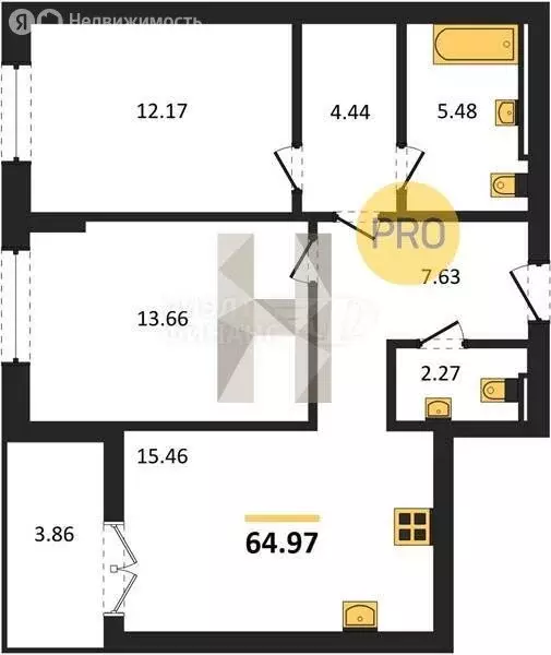 3-комнатная квартира: Гурьевск, улица Героя России Катериничева (84.79 ... - Фото 0