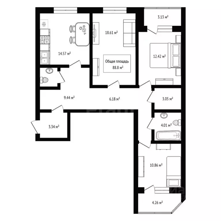 3-к кв. Новосибирская область, Бердск ул. Красная Сибирь, 101 (88.8 м) - Фото 2