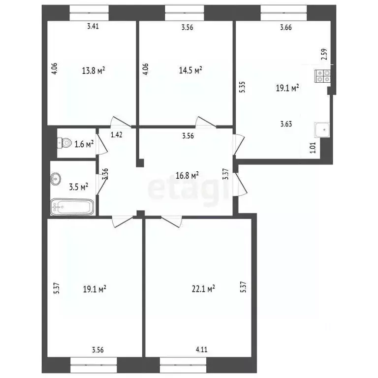 4-к кв. Ямало-Ненецкий АО, Новый Уренгой Строителей мкр, 4 (110.5 м) - Фото 1