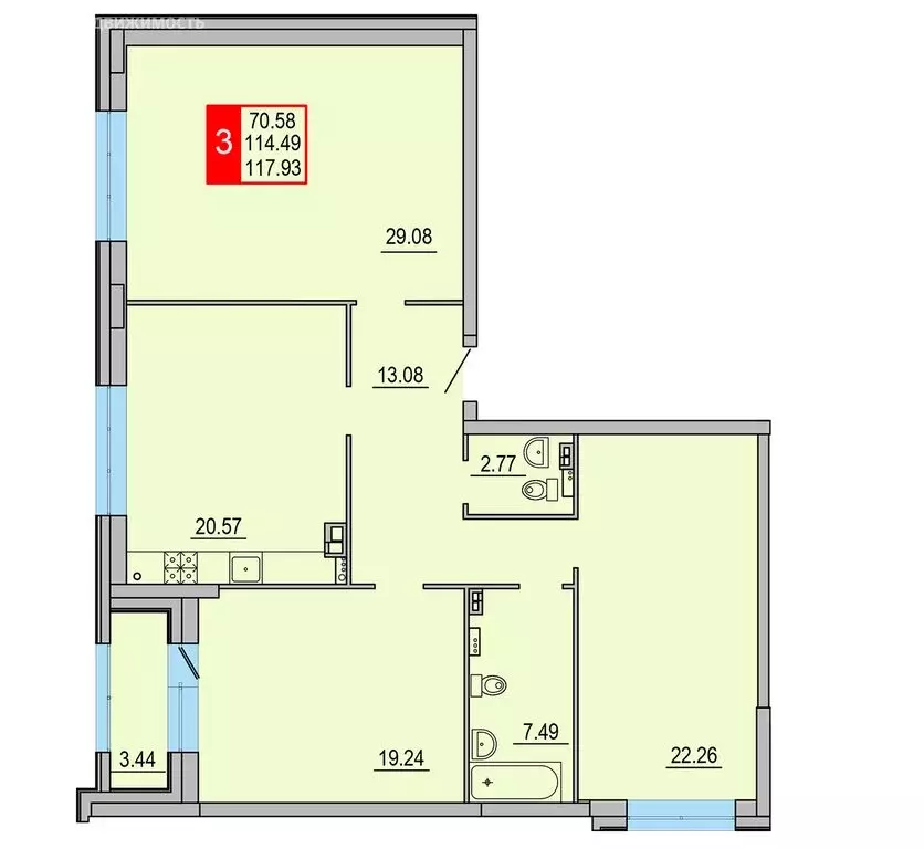 3-комнатная квартира: Тверь, Заволжский район (117.93 м) - Фото 1