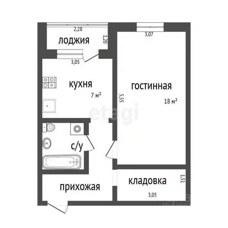 1-к кв. Ульяновская область, Ульяновск Сиреневый проезд, 19 (35.4 м) - Фото 1