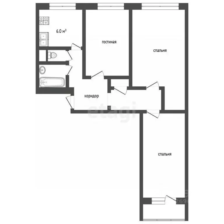 3-к кв. Москва Ферганская ул., 28/7 (58.2 м) - Фото 2
