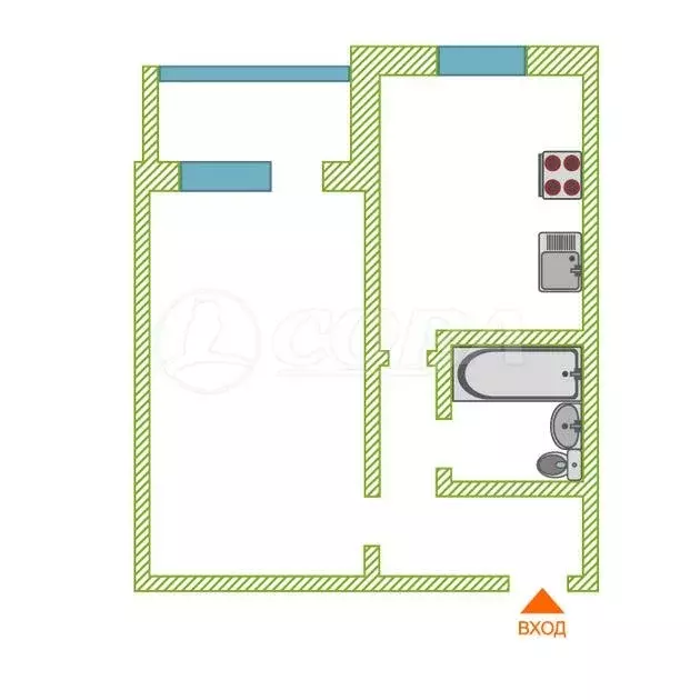 1-комнатная квартира: Тюмень, Лесопарковая улица, 15 (32.2 м) - Фото 1