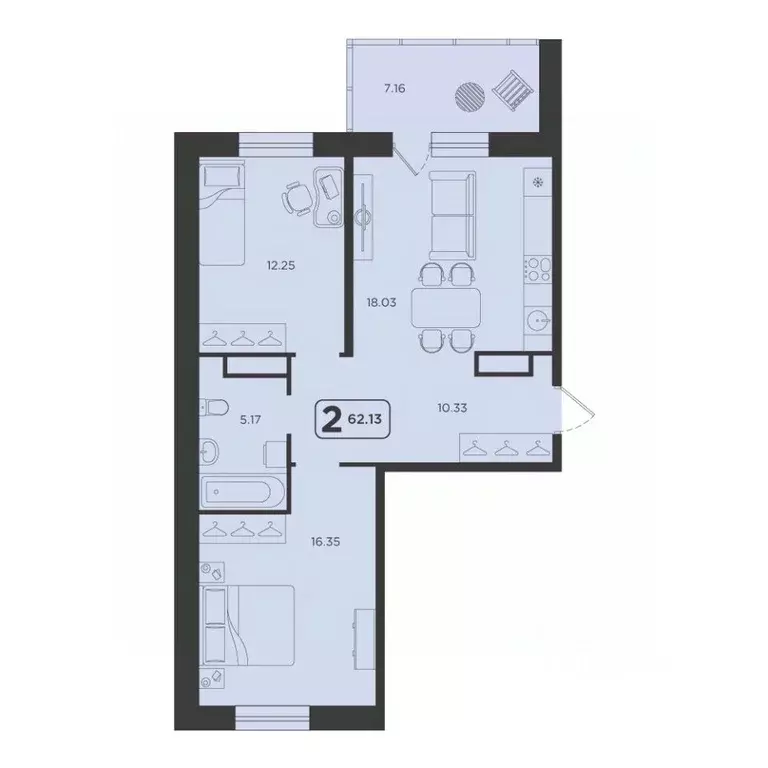 2-к кв. Тюменская область, Тюмень Горизонт жилой комплекс (62.13 м) - Фото 0