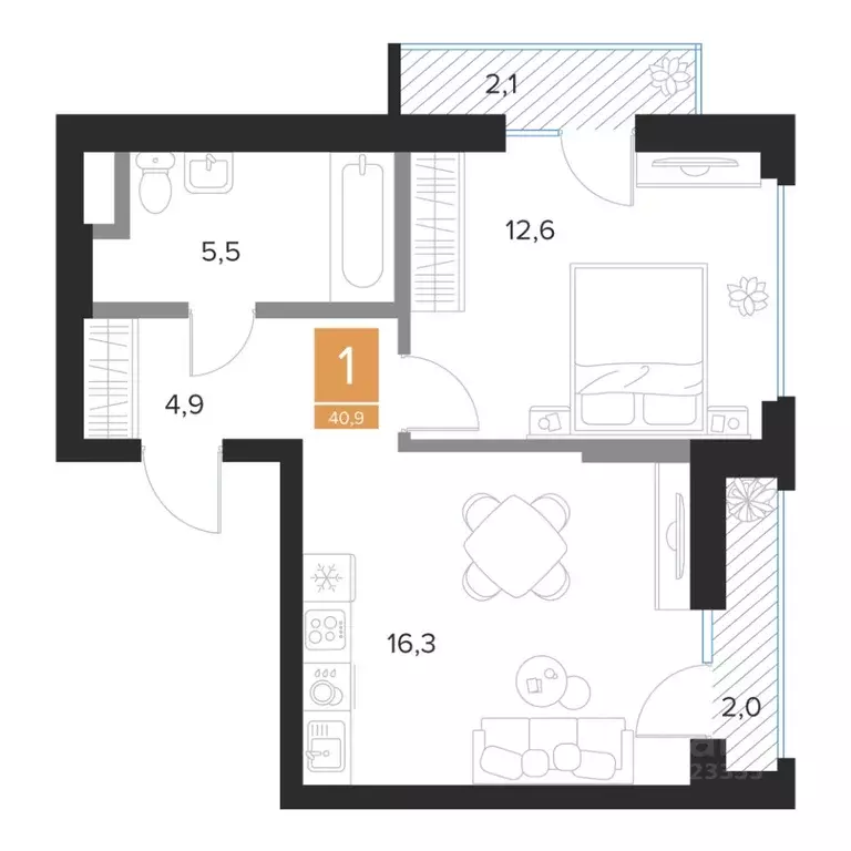 1-к кв. Курская область, Курск Парковый квартал Чувства жилой комплекс ... - Фото 1