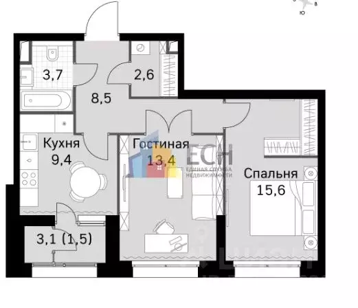 2-к кв. Москва ул. Большая Набережная, 17А (54.7 м) - Фото 1