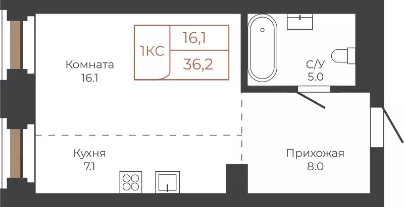1-к кв. Алтайский край, Барнаул пл. Баварина, 8к2 (36.2 м) - Фото 0