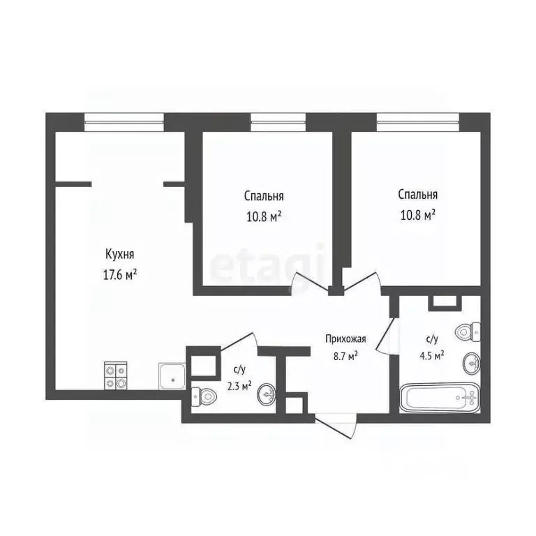 2-к кв. Тюменская область, Тюмень Харьковская ул., 74 (54.6 м) - Фото 1