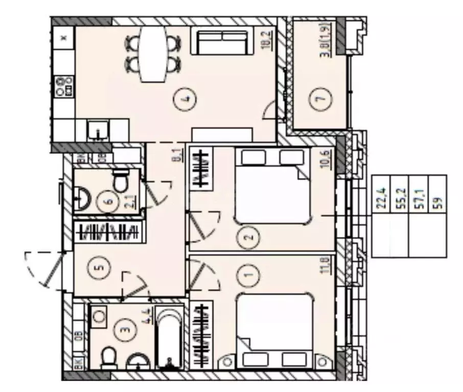 2-к кв. Татарстан, Казань Родины мкр, Главные Роли жилой комплекс ... - Фото 2