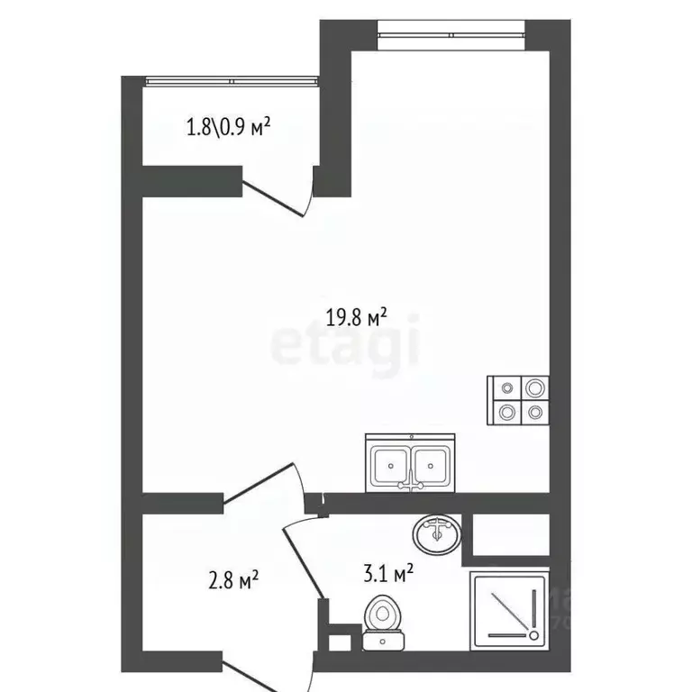 Студия Санкт-Петербург ул. Пахомовская, 22 (25.3 м) - Фото 2