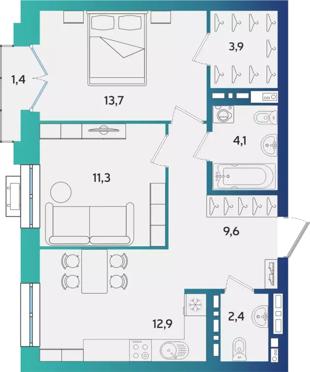 2-к квартира, 58.32 м - Фото 0