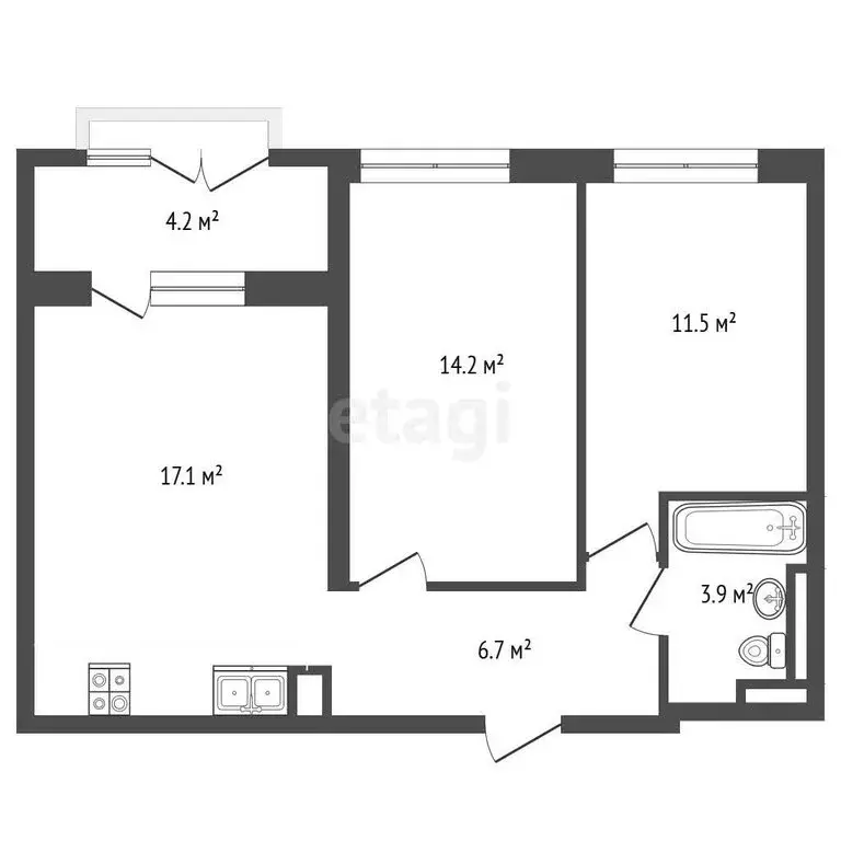 2-комнатная квартира: Тюмень, улица Монтажников, 44 (53.2 м) - Фото 1