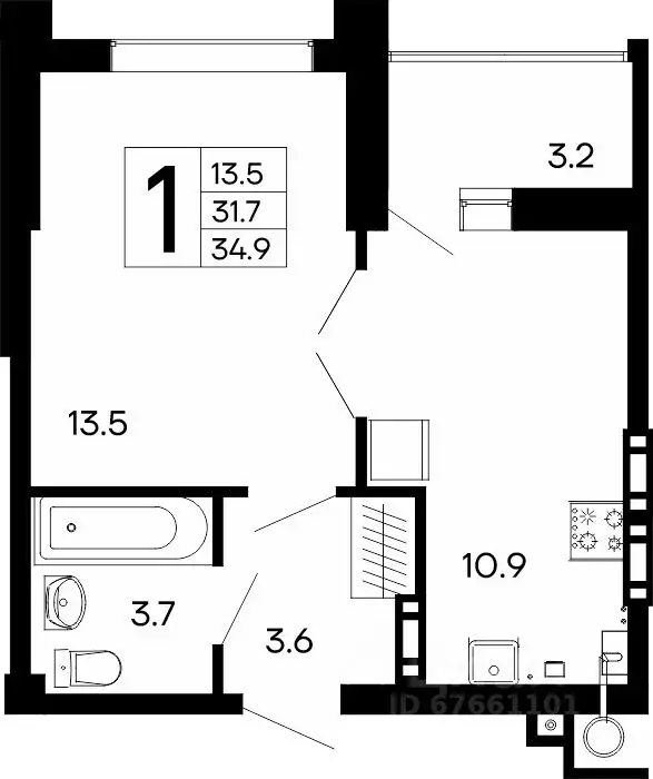 1-к кв. Крым, Феодосия Утесов жилой комплекс (34.9 м) - Фото 1