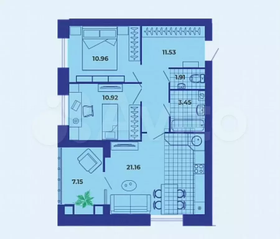 2-к. квартира, 67,1 м, 6/9 эт. - Фото 1