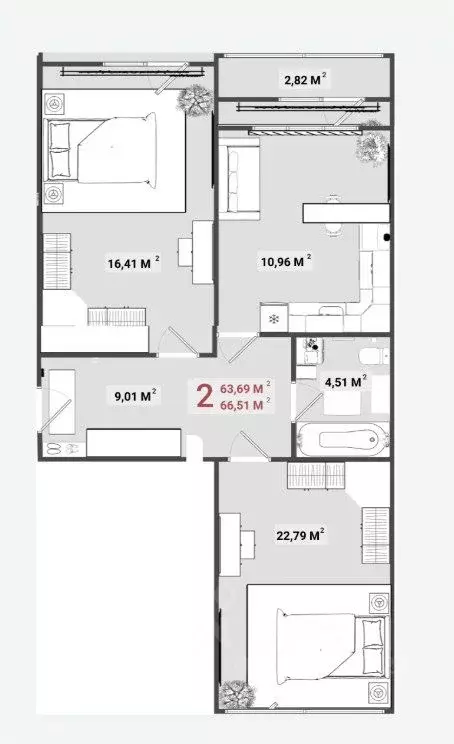 2-к кв. Тверская область, Тверь бул. Гусева, 57 (66.0 м) - Фото 1