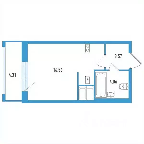 Студия Санкт-Петербург ул. Тельмана, 37 (24.48 м) - Фото 0