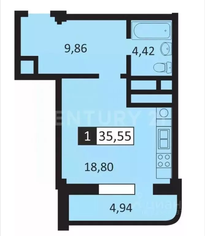 1-к кв. Калужская область, Малоярославец Звездная ул., 14/1 (33.7 м) - Фото 2