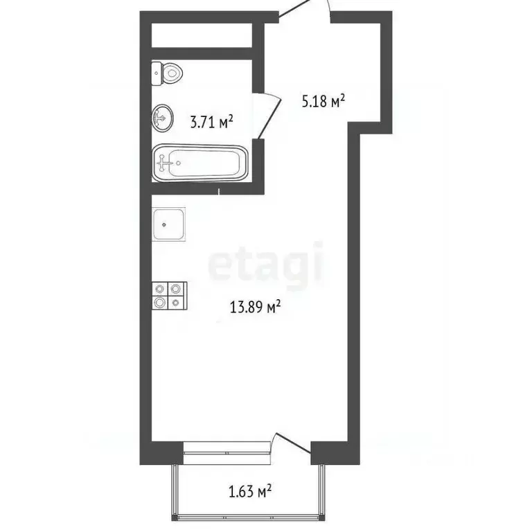 Студия Тюменская область, Тюмень ул. Первооткрывателей, 9 (23.27 м) - Фото 1