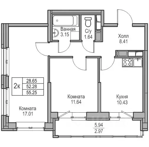 2-к кв. Санкт-Петербург ул. Ивинская, 1к3 (52.28 м) - Фото 0